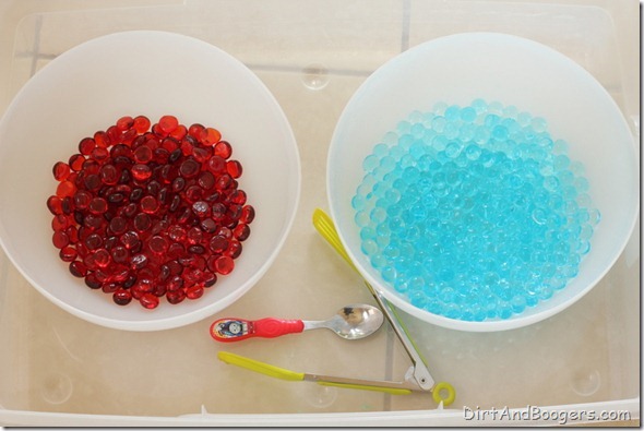 water beads,  sensory play, glass gems