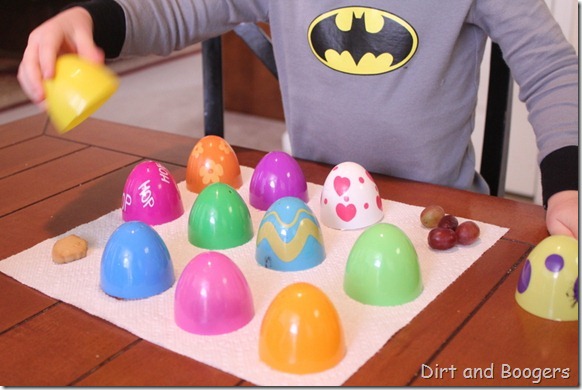 plastic easter egg games, preschooler snacks, 