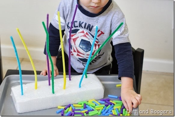 Fine Motor Play with Pipe Cleaners and Straws