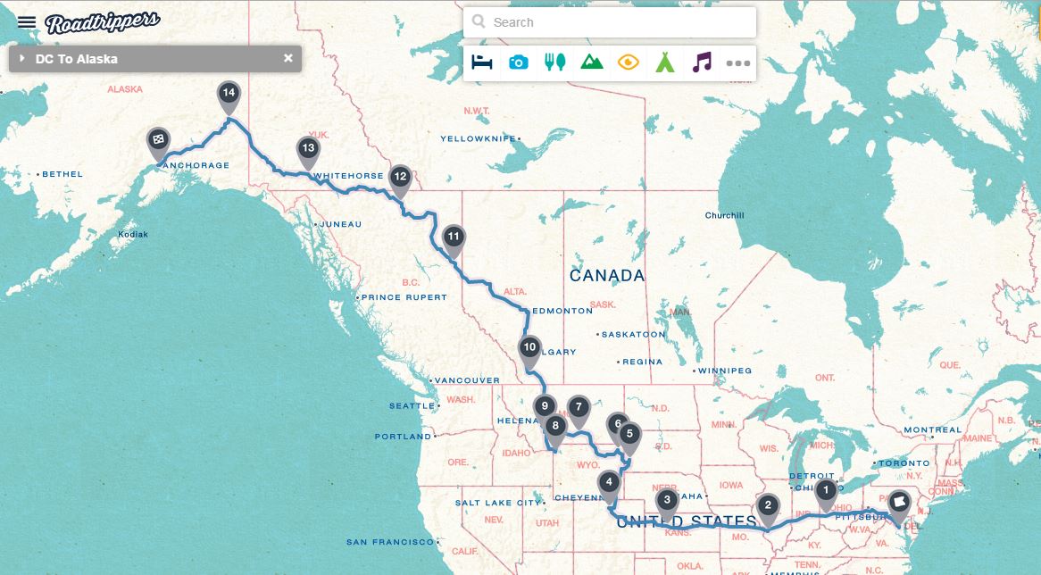 Roadtrippers route